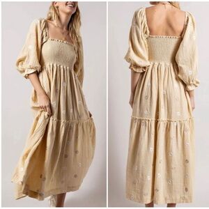 Free People Cream Gauze Pearl Island Maxi
Smock Layers Embroidery